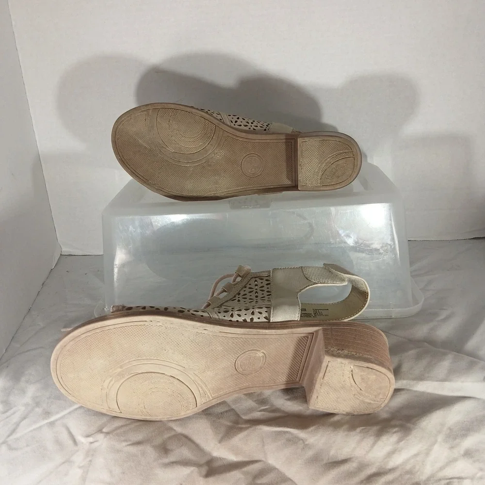 Wonder Nation Lace‎ Up Block Heel Sandals Size 5 Champagne Gold Laser Cut Boho